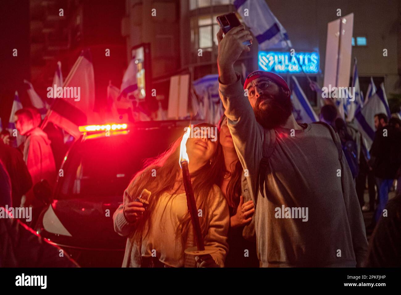 Zivile Proteste in der Stadt Rehovot Israel gegen den geplanten Wechsel der israelischen Regierung zum Obersten Gerichtshof Stockfoto