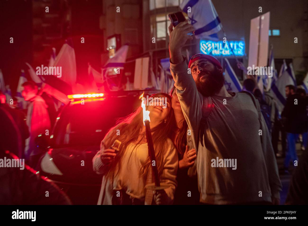 Zivile Proteste in der Stadt Rehovot Israel gegen den geplanten Wechsel der israelischen Regierung zum Obersten Gerichtshof Stockfoto