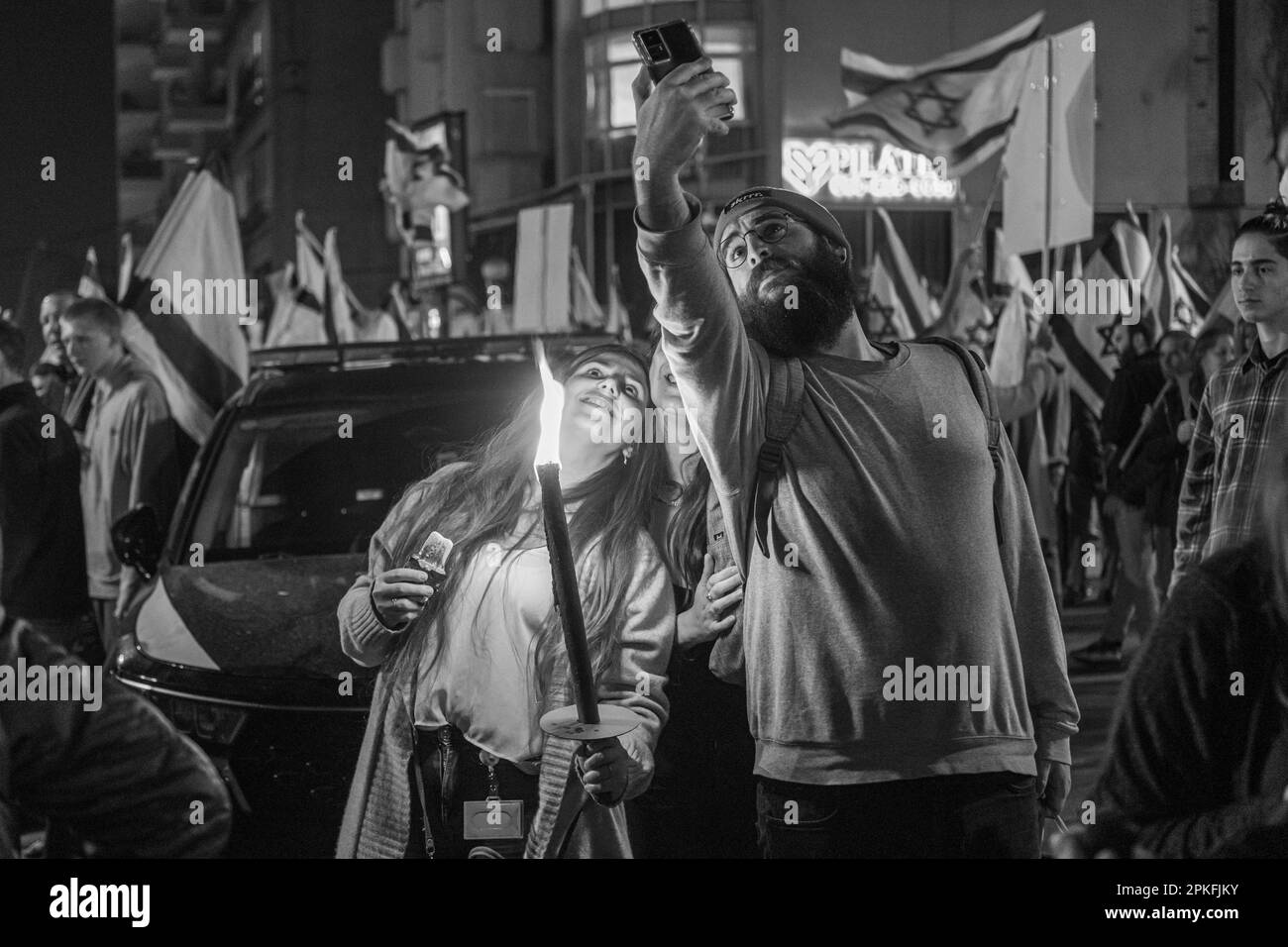 Zivile Proteste in der Stadt Rehovot Israel gegen den geplanten Wechsel der israelischen Regierung zum Obersten Gerichtshof Stockfoto