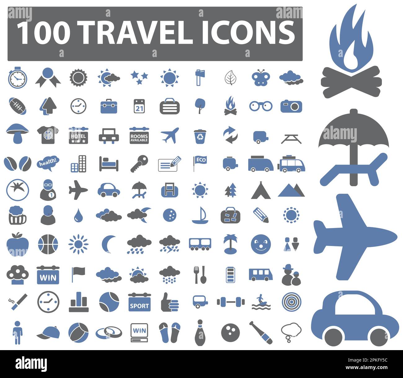 Eine Vektordarstellung mit 100 Reisesymbolen Stock Vektor