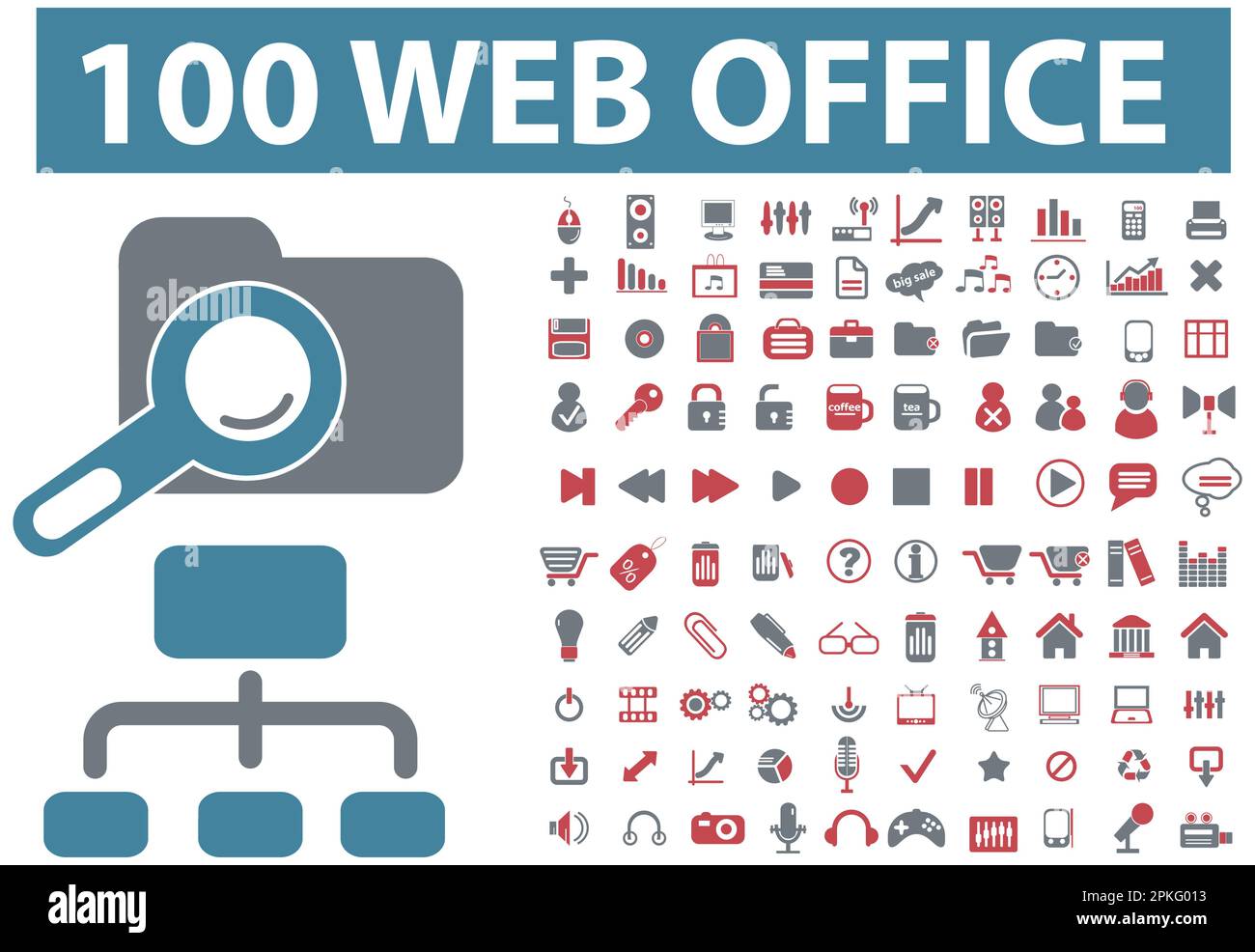 Ein Satz von Symbolen für eine Vektordarstellung im Web Office Stock Vektor
