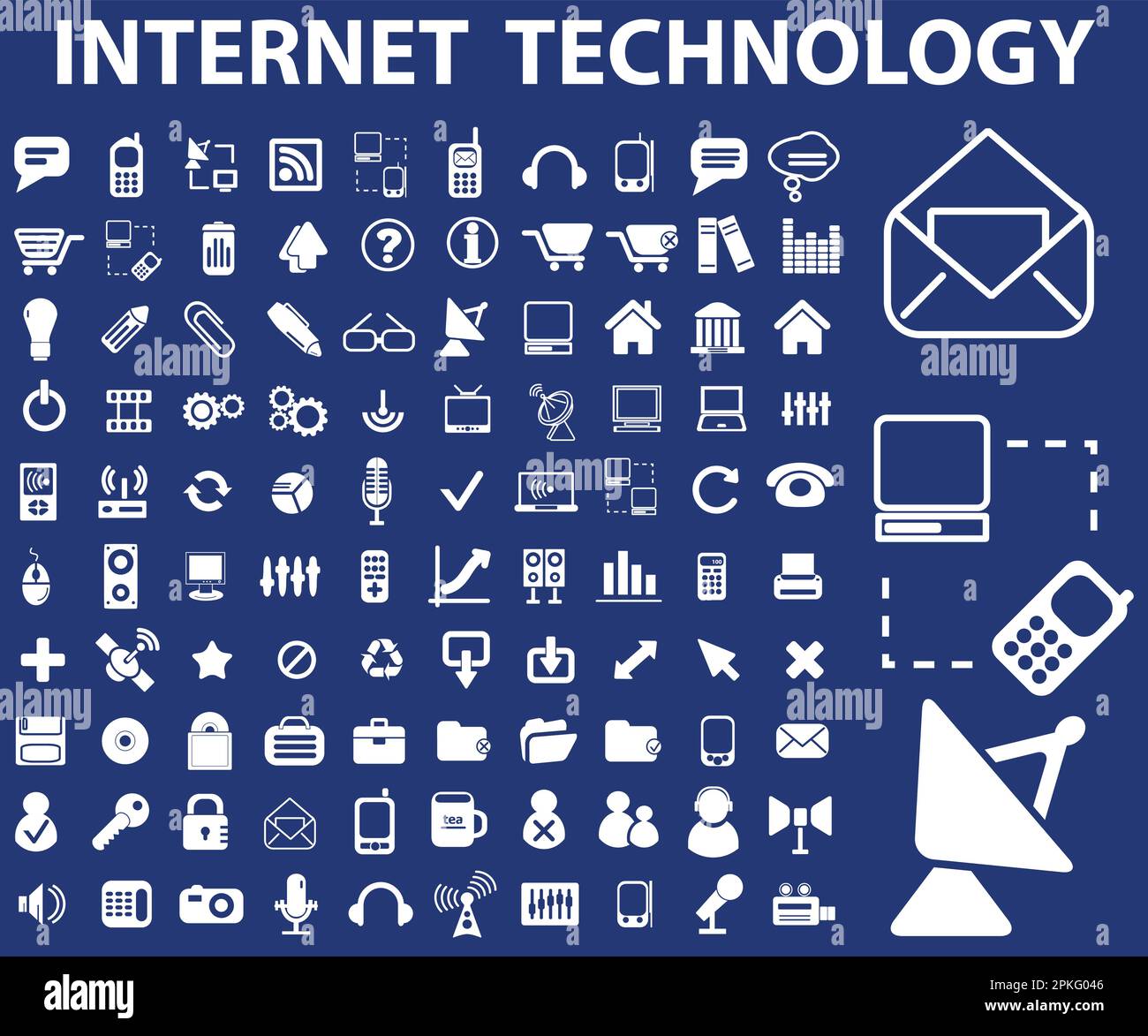 Ein Satz von 100 Symbolen für die Internet-Technologie Vektordarstellung, Symbolsatz, Symbolpaket für die Internet-Technologie Stock Vektor