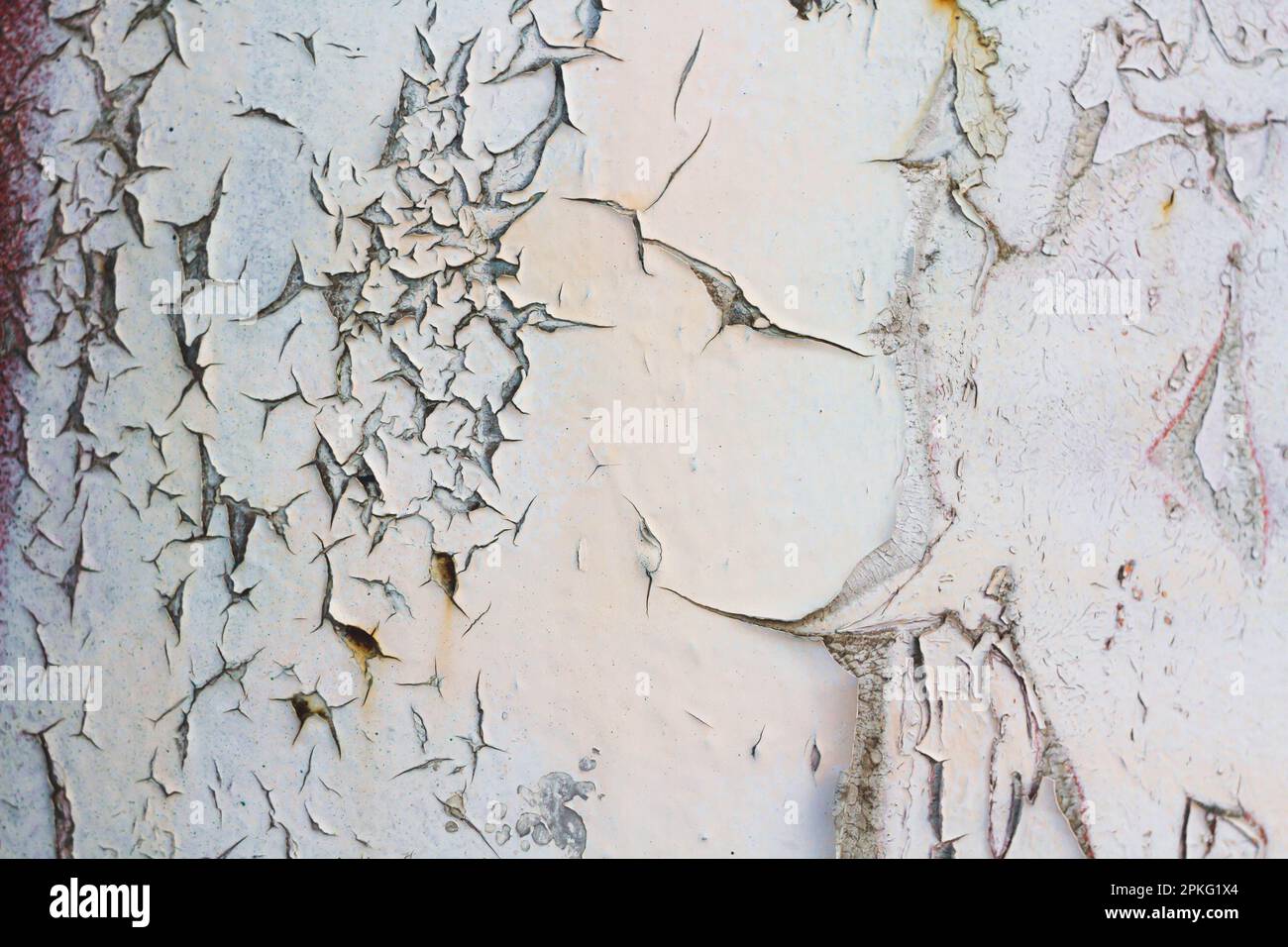 Alte gerissene Farbe. Grunge-Wand. Die Textur der Wand mit tiefen Rissen. Stockfoto