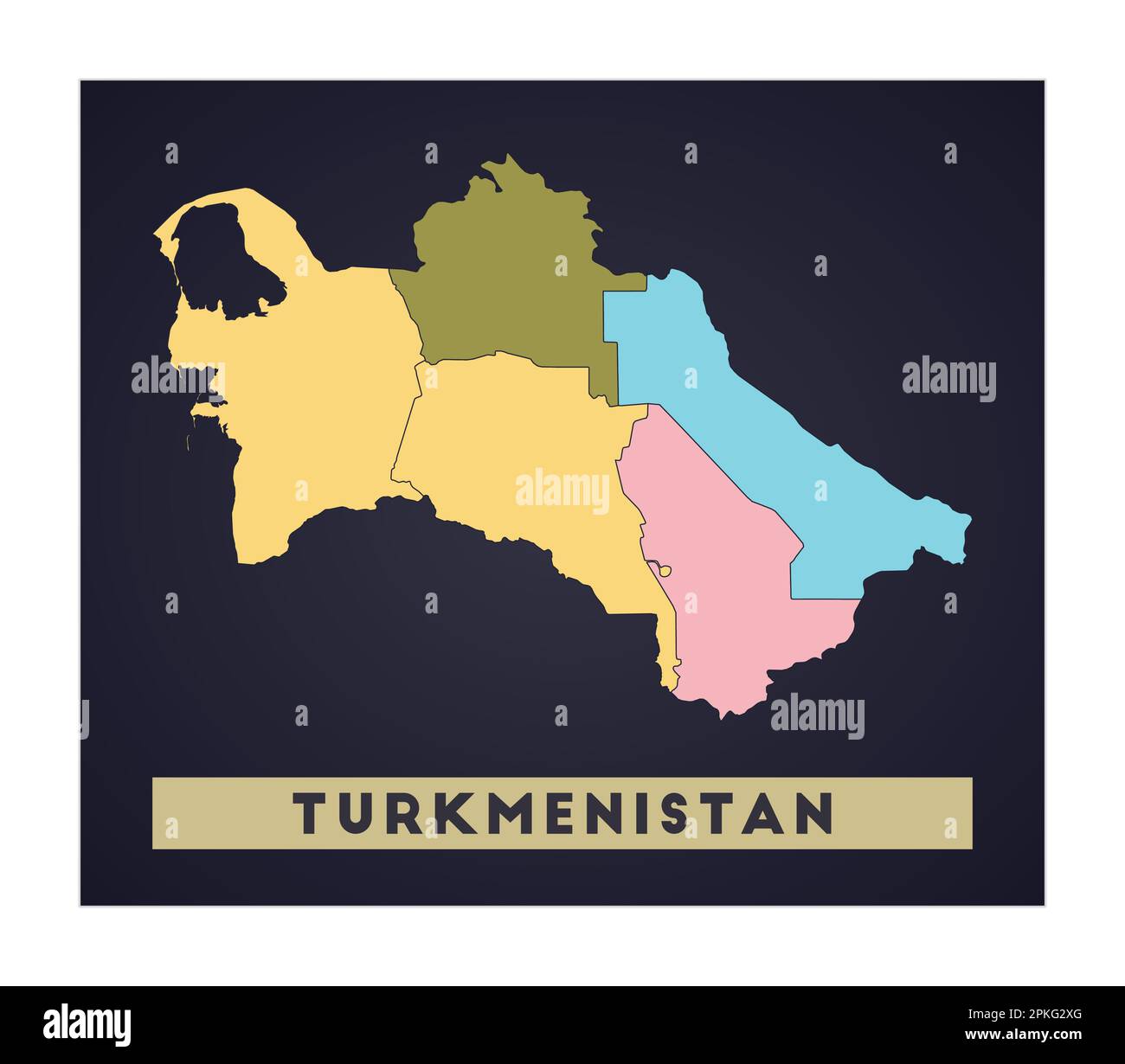 Turkmenistan-Karte. Länderposter mit Regionen. Form Turkmenistans mit Ländername. Fantastische Vektordarstellung. Stock Vektor