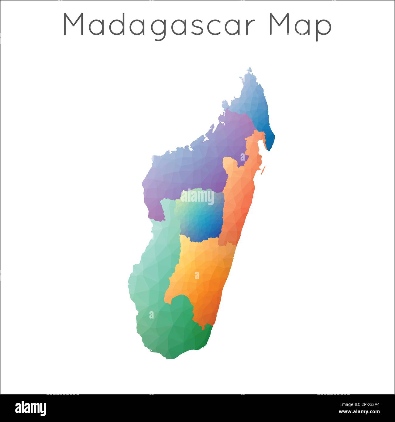 Niedrige Poly-Karte von Madagaskar. Geometrische polygonale Karte Madagaskars im Mosaikstil. Stock Vektor