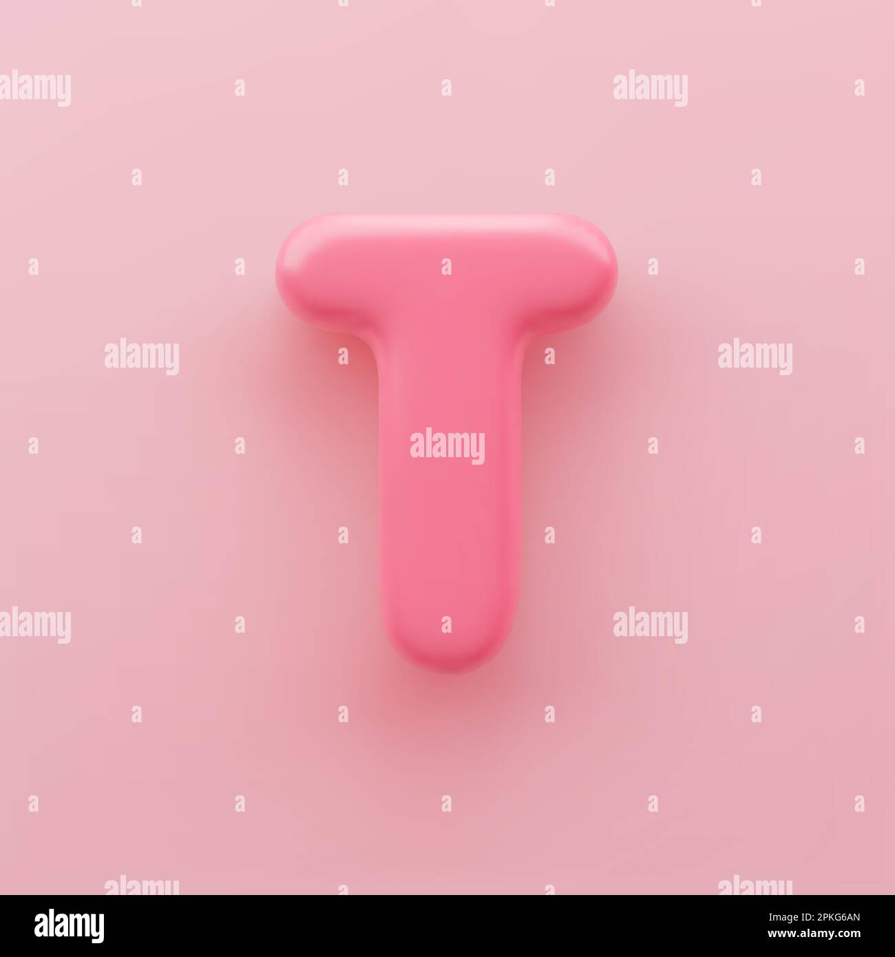 3D Rosa Großbuchstabe T mit glänzender Oberfläche auf pinkfarbenem Hintergrund. Stock Vektor