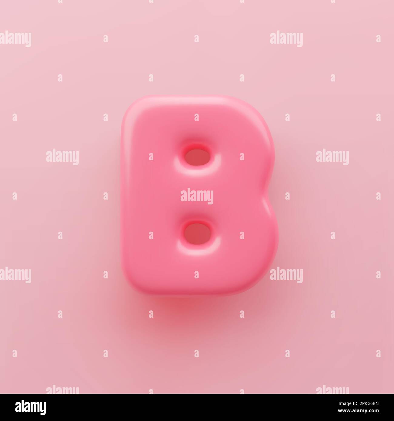 3D Rosa Großbuchstabe B mit einer glänzenden Oberfläche auf pinkfarbenem Hintergrund. Stock Vektor