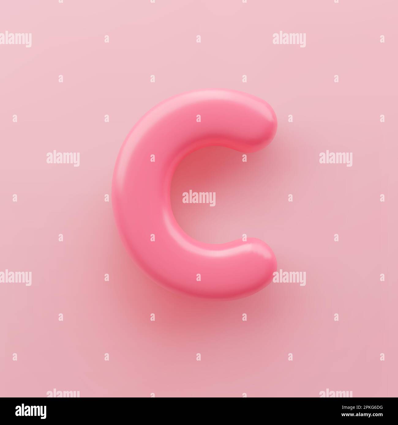 3D Rosa Großbuchstabe C mit glänzender Oberfläche auf pinkfarbenem Hintergrund. Stock Vektor