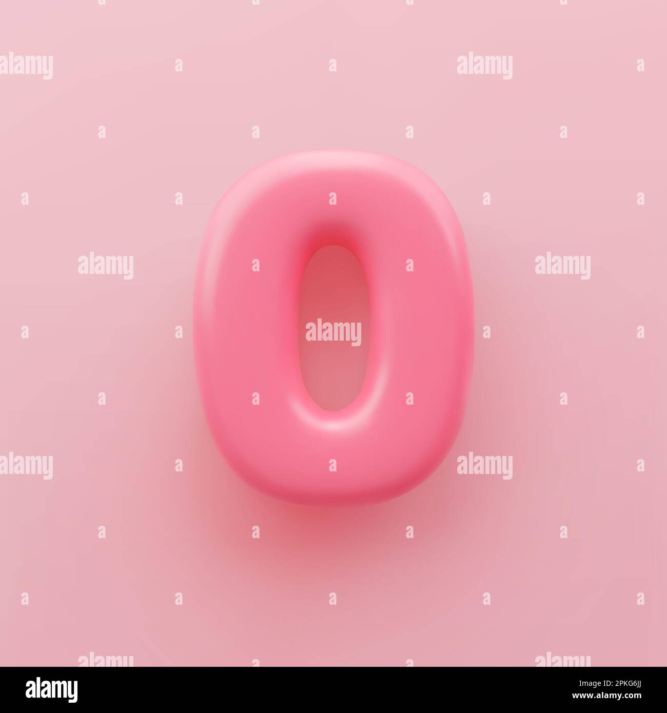 3D Rosa Zahl Null oder Null mit einer glänzenden Oberfläche auf pinkfarbenem Hintergrund. Stock Vektor
