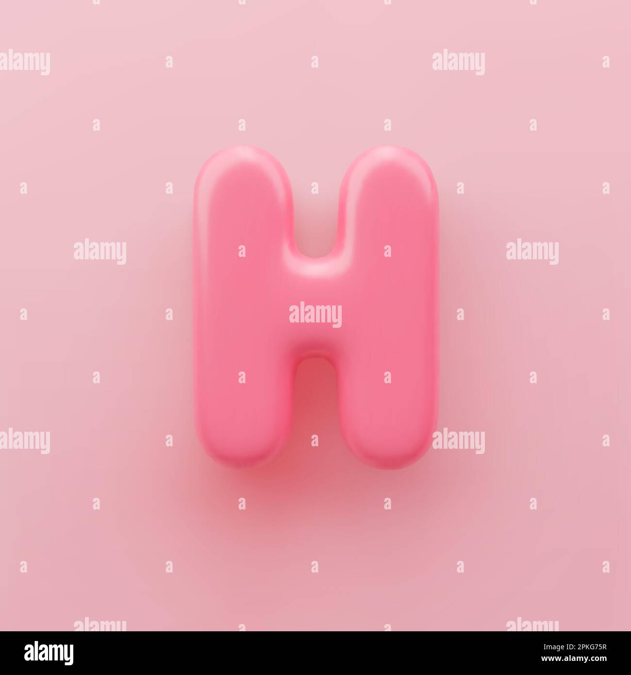 3D Rosa Großbuchstabe H mit glänzender Oberfläche auf pinkfarbenem Hintergrund. Stock Vektor