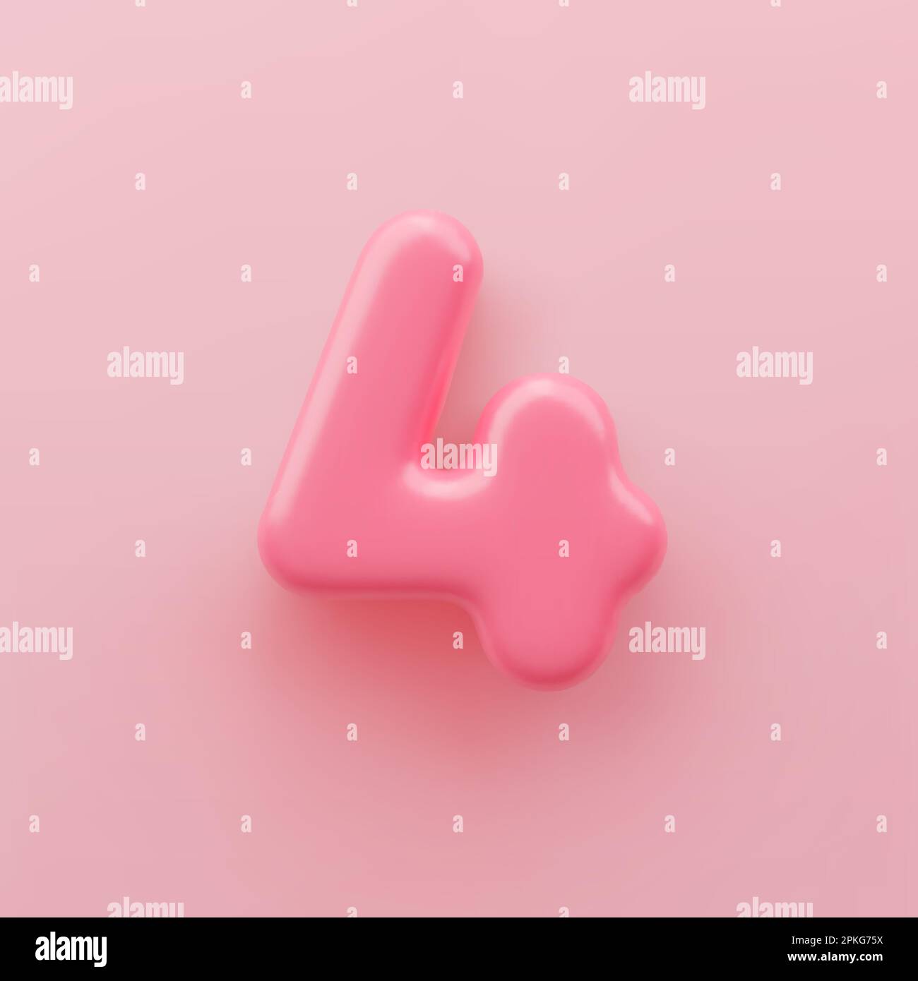 3D Rosa Zahl 4 mit glänzender Oberfläche auf pinkfarbenem Hintergrund. Stock Vektor