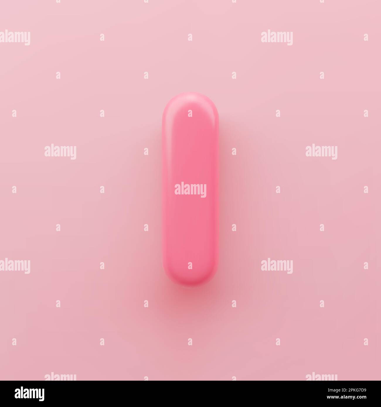3D Rosa Großbuchstabe I mit glänzender Oberfläche auf pinkfarbenem Hintergrund. Stock Vektor