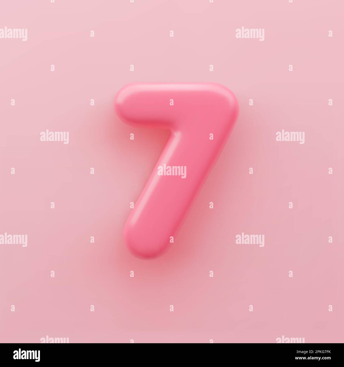 3D Rosa Zahl 7 mit glänzender Oberfläche auf pinkfarbenem Hintergrund. Stock Vektor