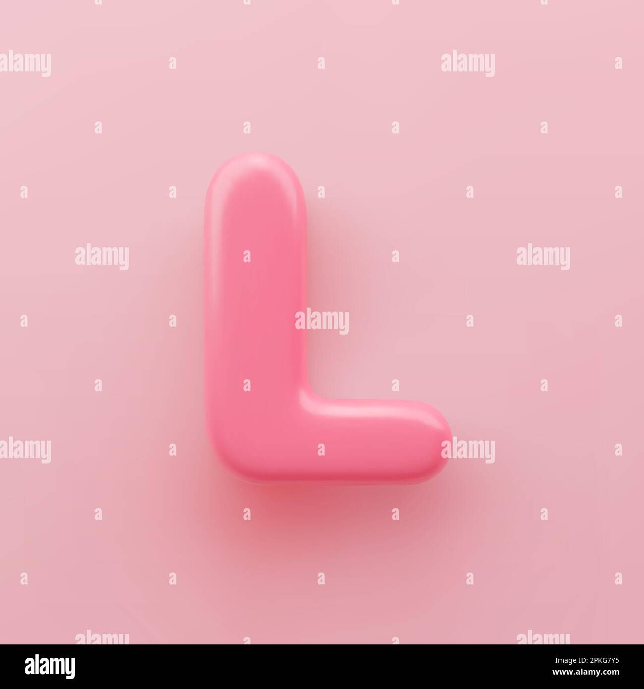3D Rosa Großbuchstabe L mit glänzender Oberfläche auf pinkfarbenem Hintergrund. Stock Vektor