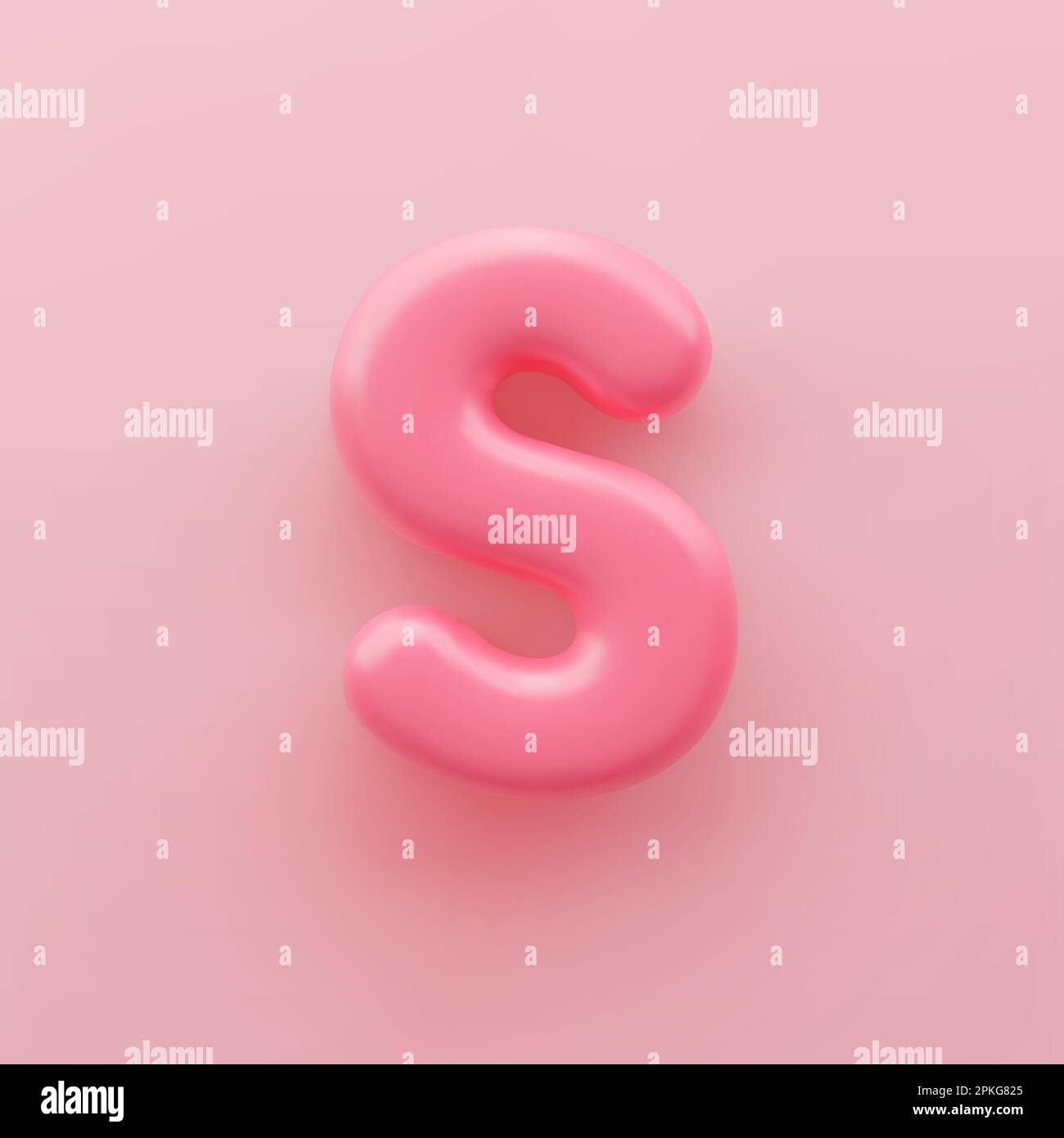 3D Rosa Großbuchstabe S mit glänzender Oberfläche auf pinkfarbenem Hintergrund. Stock Vektor