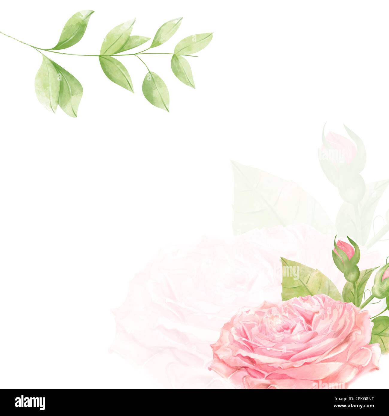 Elegante abstrakte Hintergrundrosen. Hochzeitseinladungskarte Vorlagenset mit Blumen in Aquarellfarben zum Speichern des Datums, der Begrüßung, des Posters und der Bucht Stockfoto