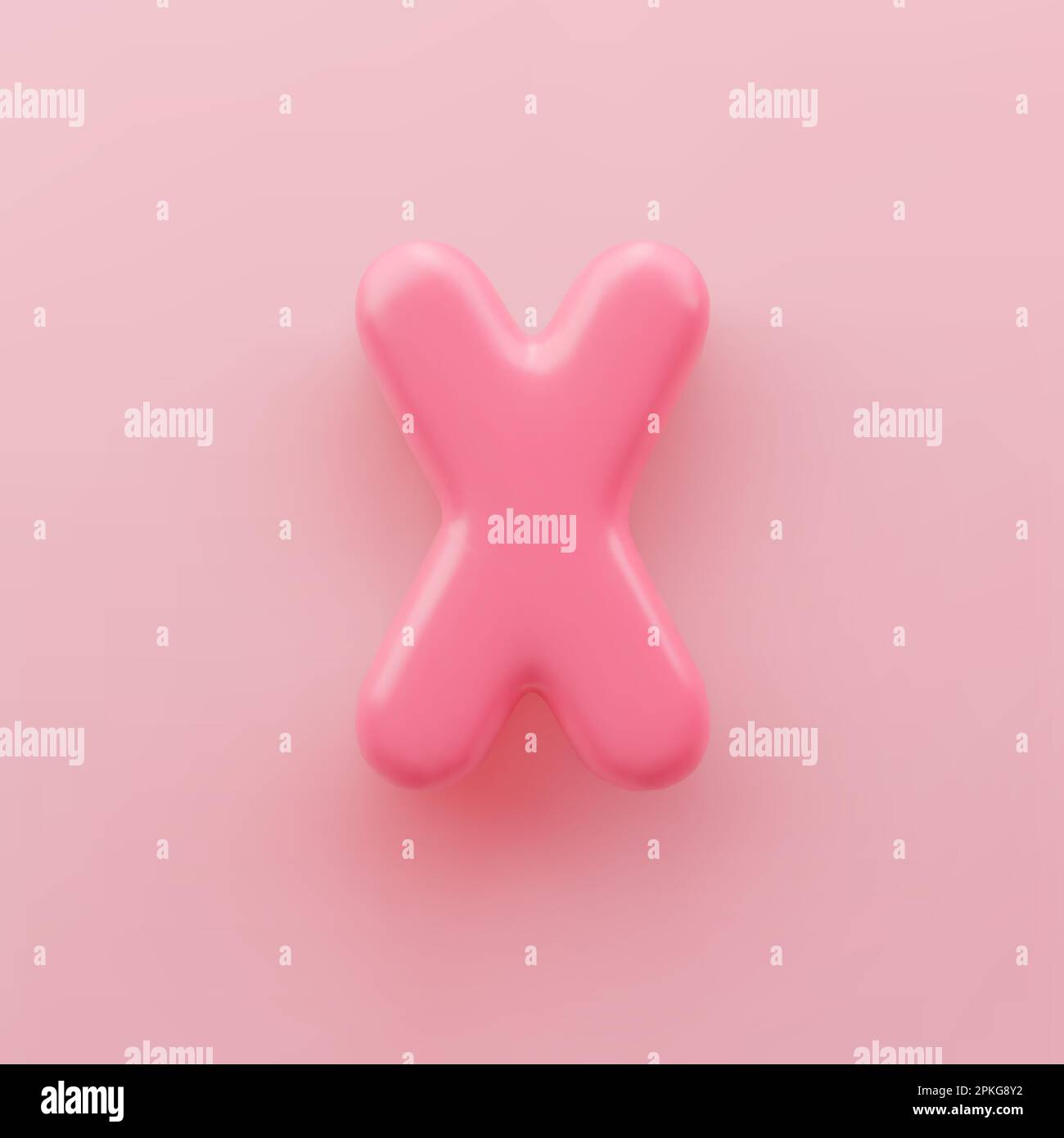3D Rosa Großbuchstabe X mit einer glänzenden Oberfläche auf pinkfarbenem Hintergrund. Stock Vektor