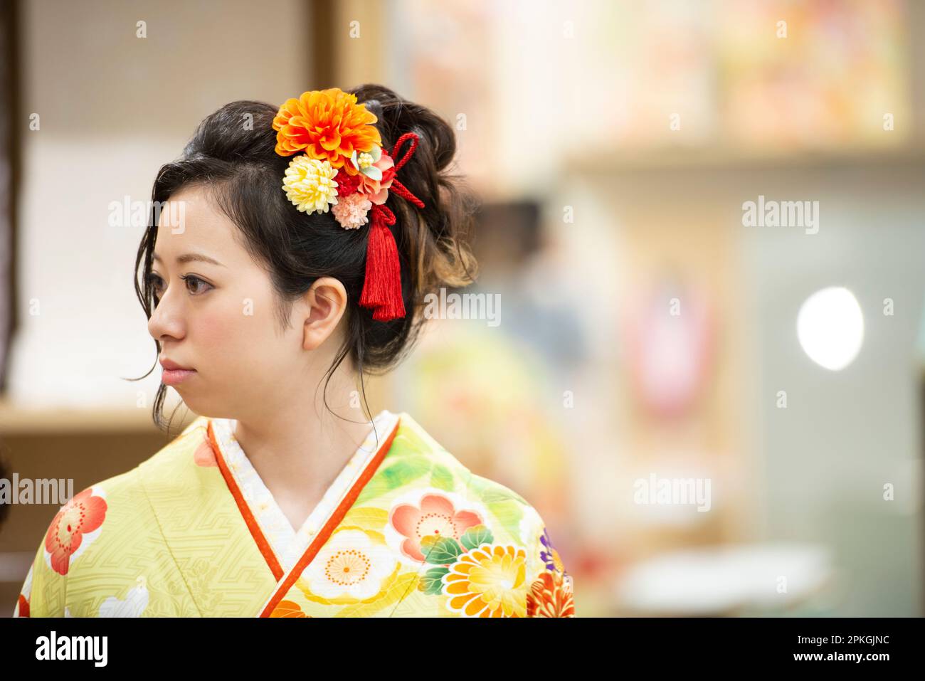 Frau im Kimono Stockfoto