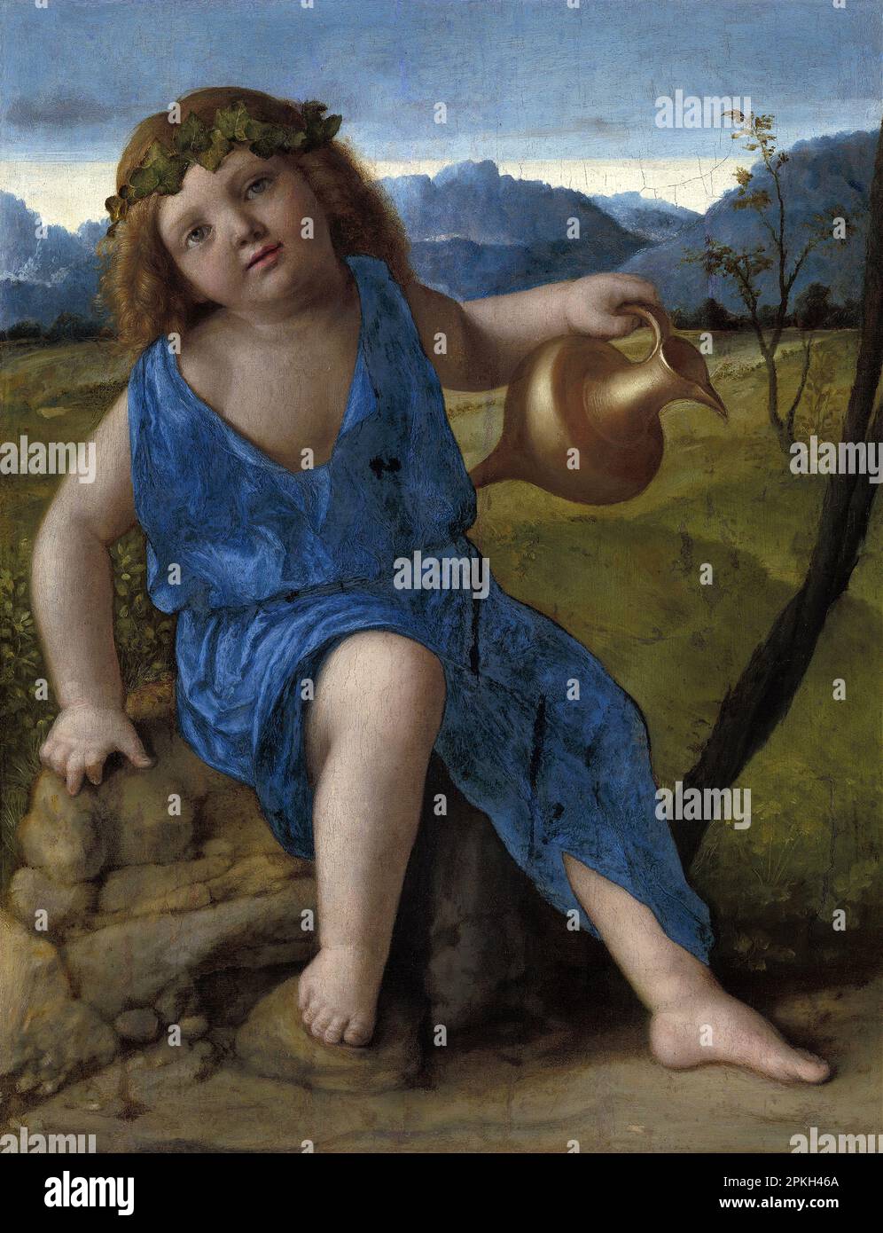Der Infant Bacchus, gemalt vom italienischen Renaissance-Künstler Giovanni Bellini. In der griechischen Mythologie ist dieser gott als Dionysos bekannt Stockfoto