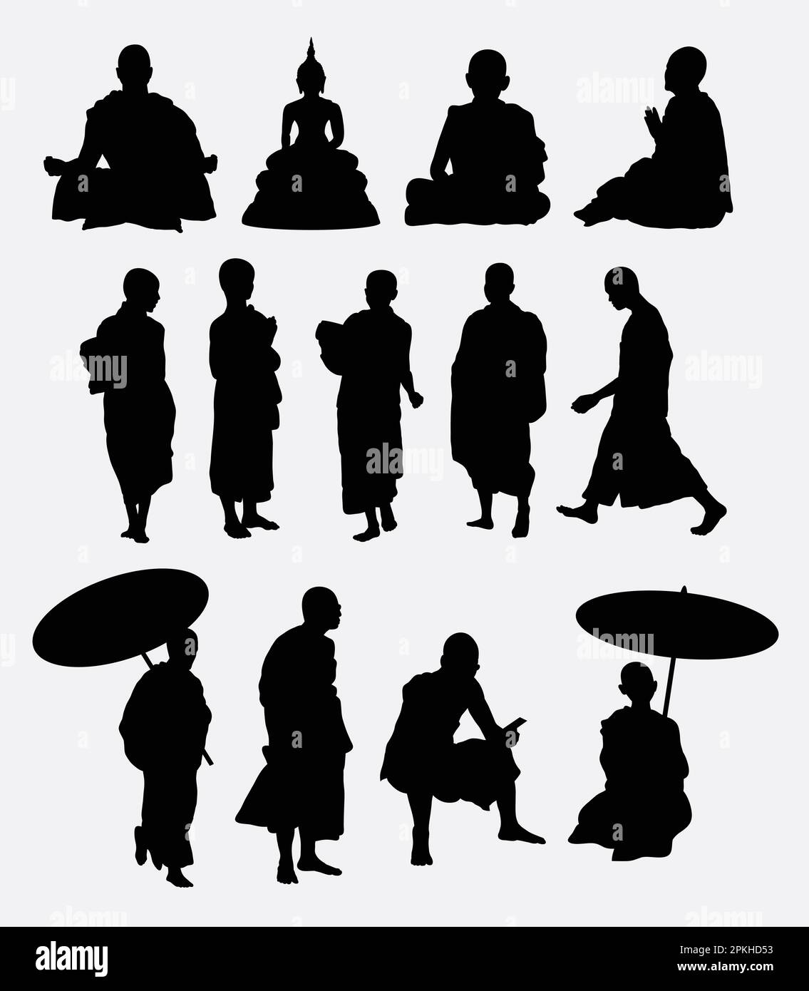 Buddhistische Mönch-Silhouetten Stock Vektor