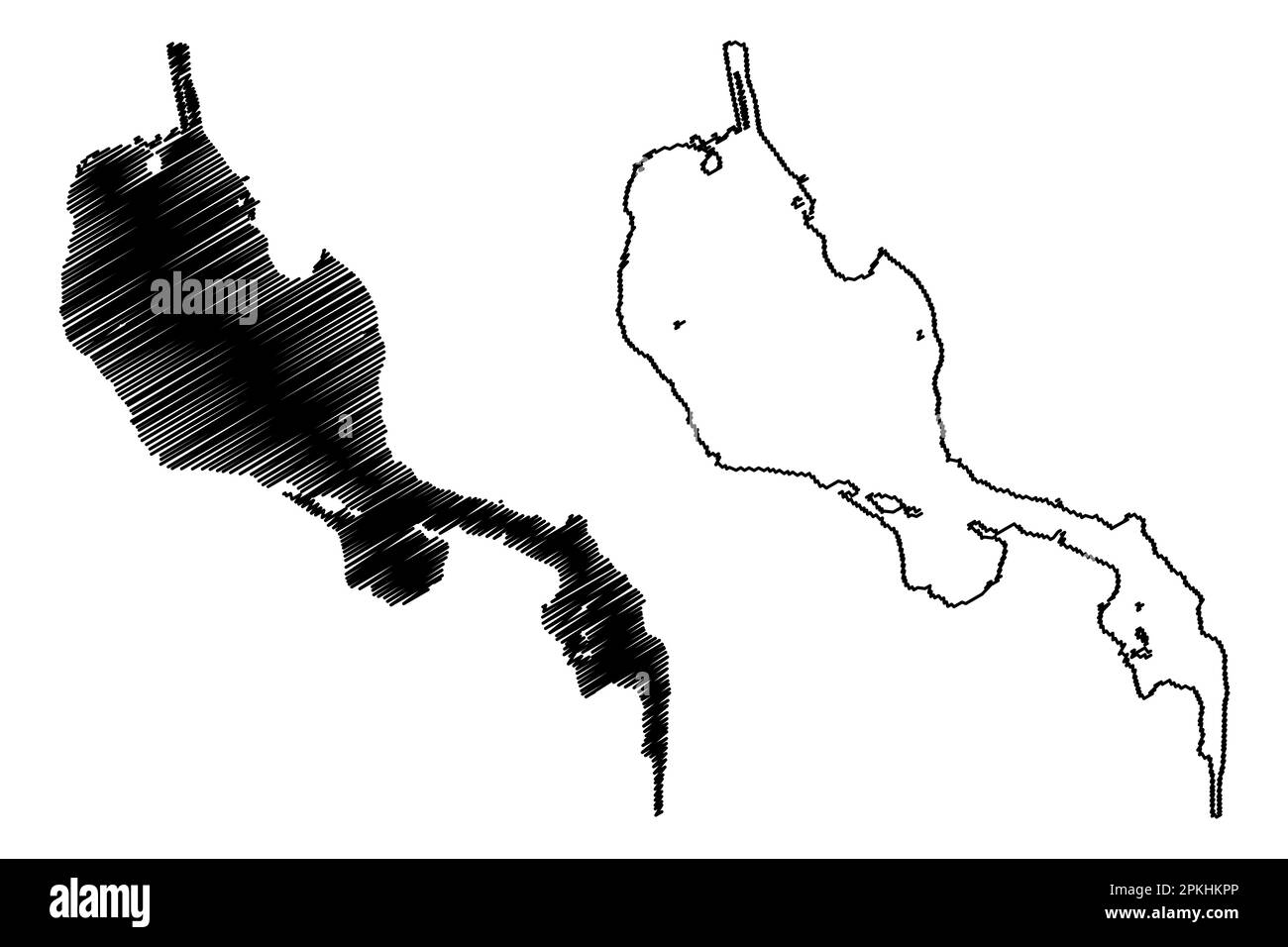 Great Bitter Lake und Lesser Bitter Lakes (Afrika, Arabische Republik Ägypten, Suez Canal) Kartenvektordarstellung, Scribble Sketch al-Buhayrat al-Murrah Stock Vektor