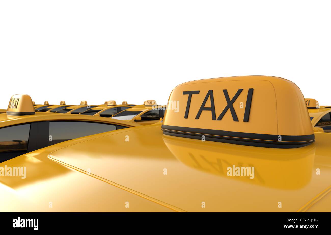 3D gelbes Schild für Taxi oder Elektrofahrzeug auf dem Dach Stockfoto