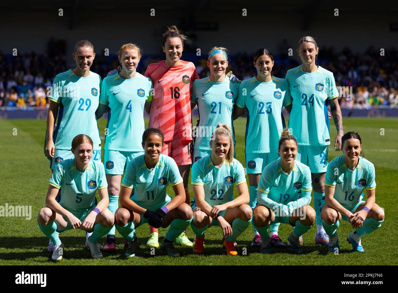 London, Großbritannien. 07. April 2023. London, England, April 7. 2023: Foto der australischen Mannschaft vor dem International Friendly Football Match zwischen Australien und Schottland im Cherry Red Records Stadium in London, England. (James Whitehead/SPP) Kredit: SPP Sport Press Photo. Alamy Live News Stockfoto