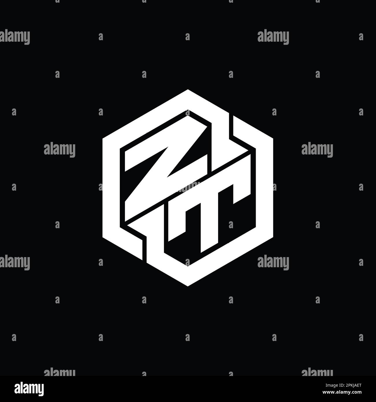 ZT-Logo Monogramm Gaming mit sechseckiger Designvorlage mit geometrischer Form Stockfoto
