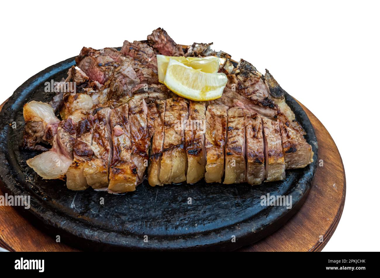 Das leckere Florentiner Steak auf einem Teller, aufgenommen in der Toskana, Italien - das florentiner Steak ist eines der bekanntesten toskanischen Gerichte Stockfoto