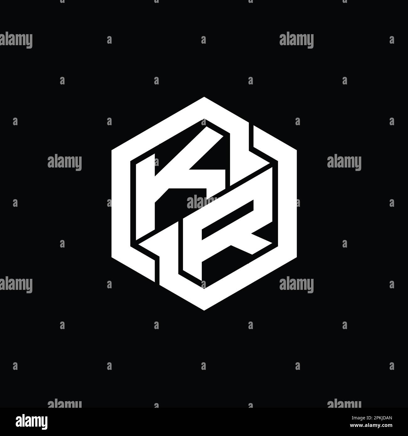 KR Logo Monogramm Gaming mit sechseckiger Design-Vorlage mit geometrischer Form Stockfoto