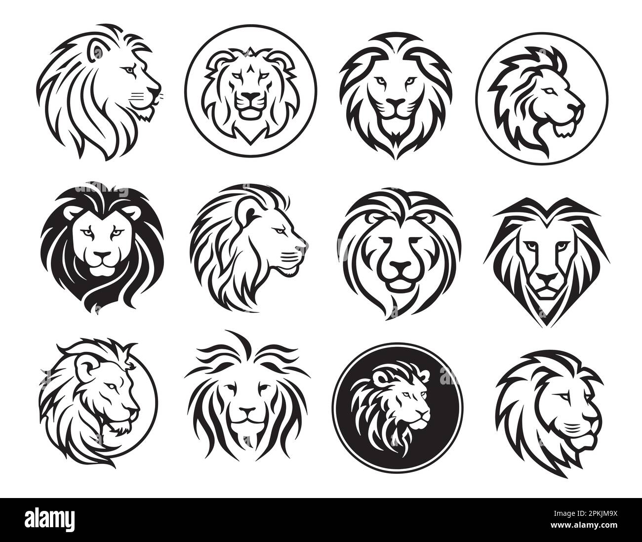 Lion Face Label Set handgezeichnete Zeichnung Illustration Stock Vektor