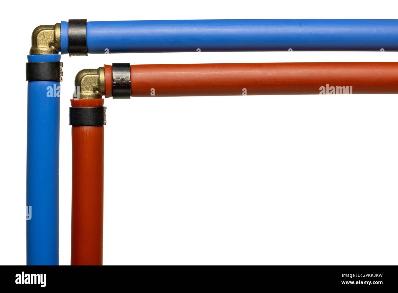 Blaue und rote (kalte und heiße) Pex-Wasserrohre Stockfoto