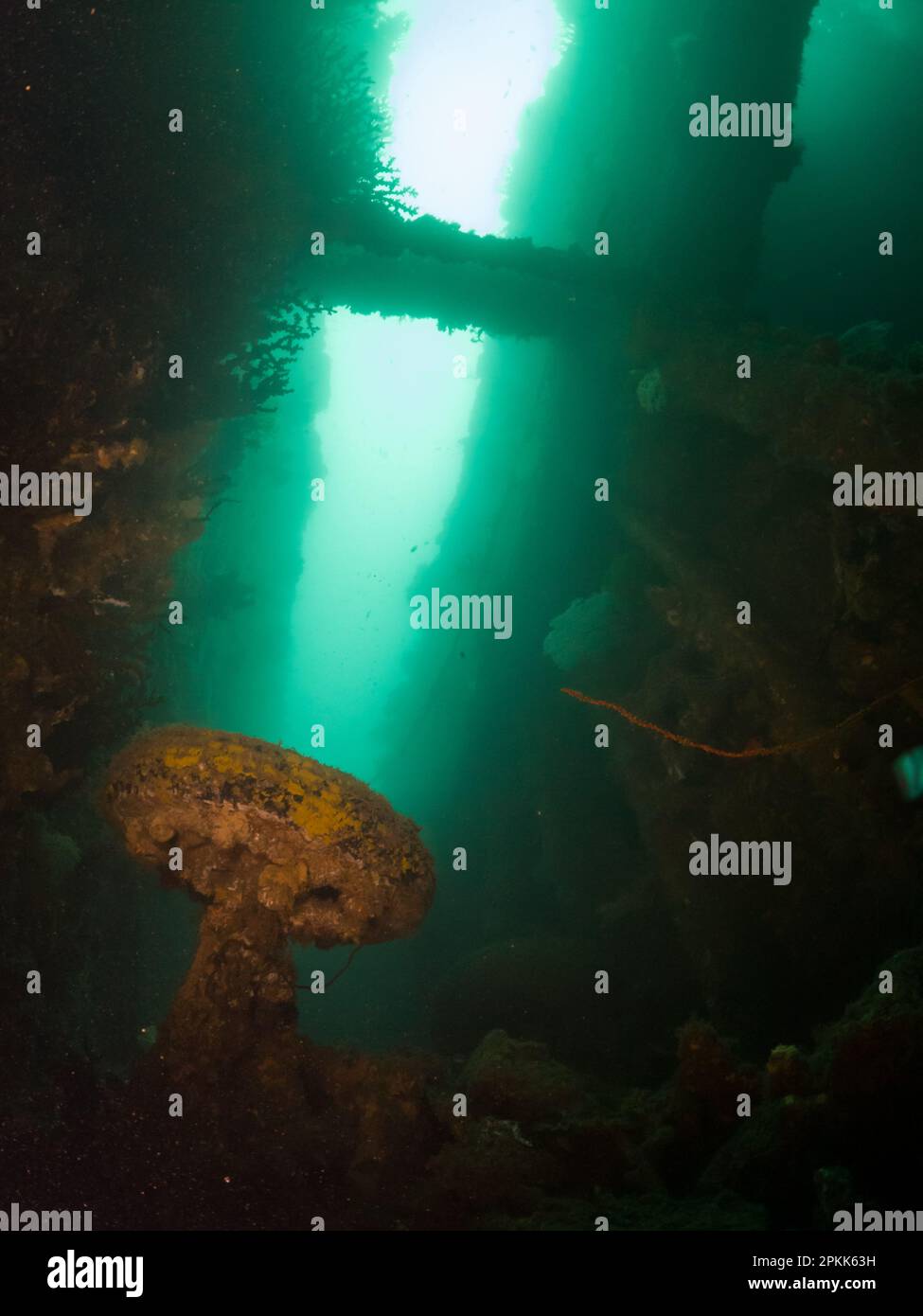 Ein Fahrzeug mit Rädern im Wrack des SS-Präsidenten Coolidge in Espiritu Santo, Vanuatu Stockfoto