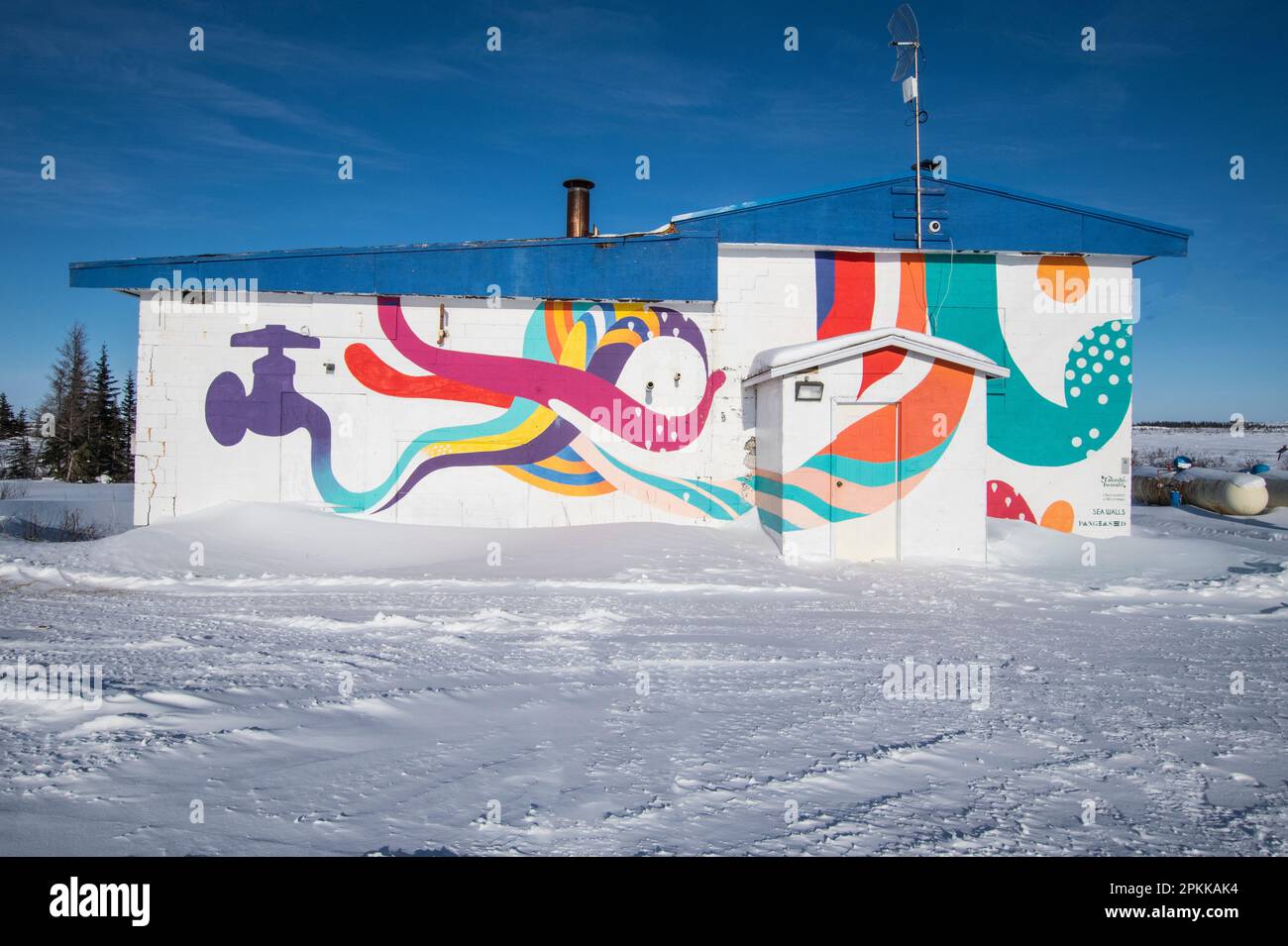 Wandmalerei auf der Pumpstation in Churchill, Manitoba, Kanada Stockfoto