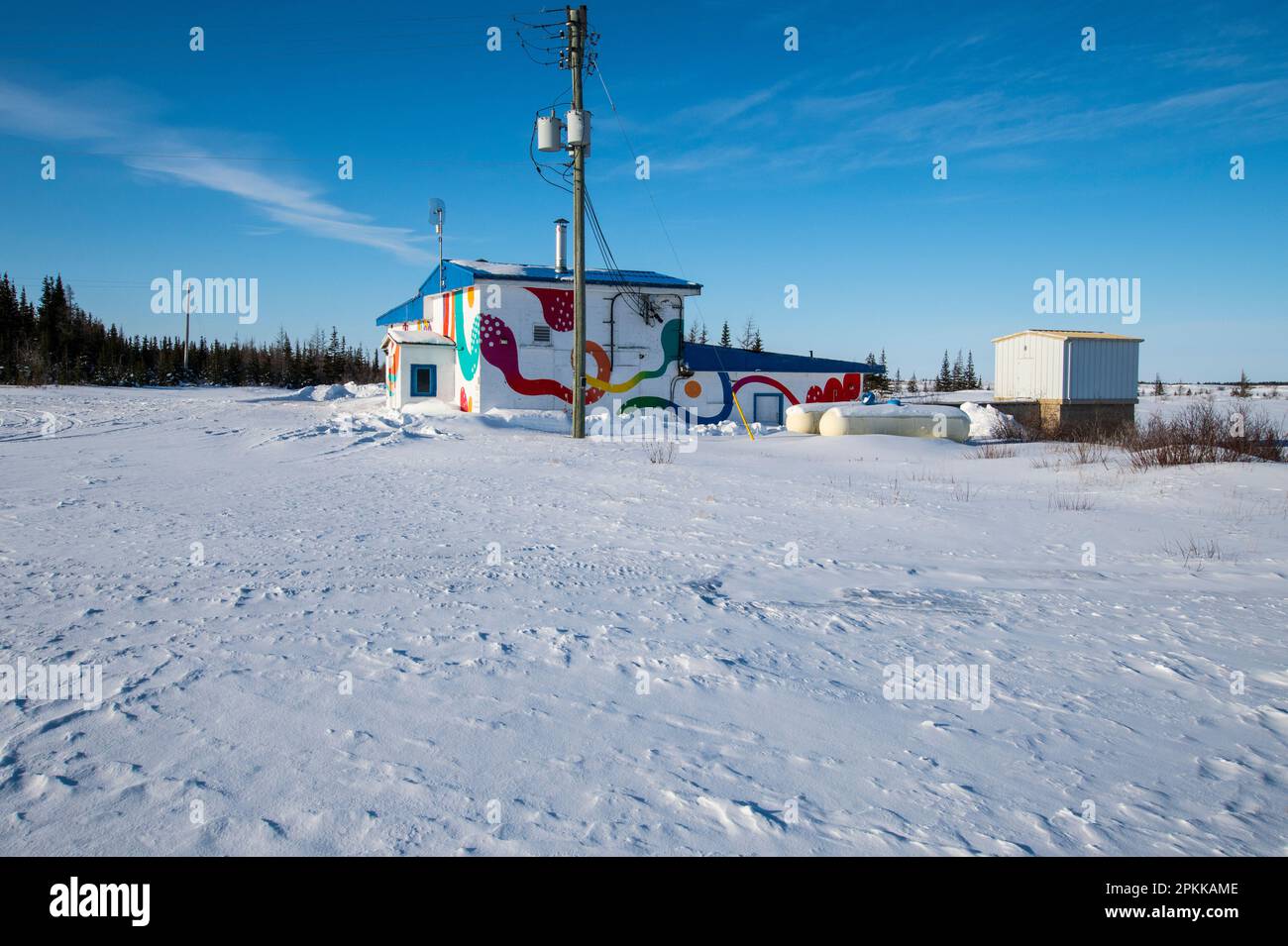 Wandmalerei auf der Pumpstation in Churchill, Manitoba, Kanada Stockfoto