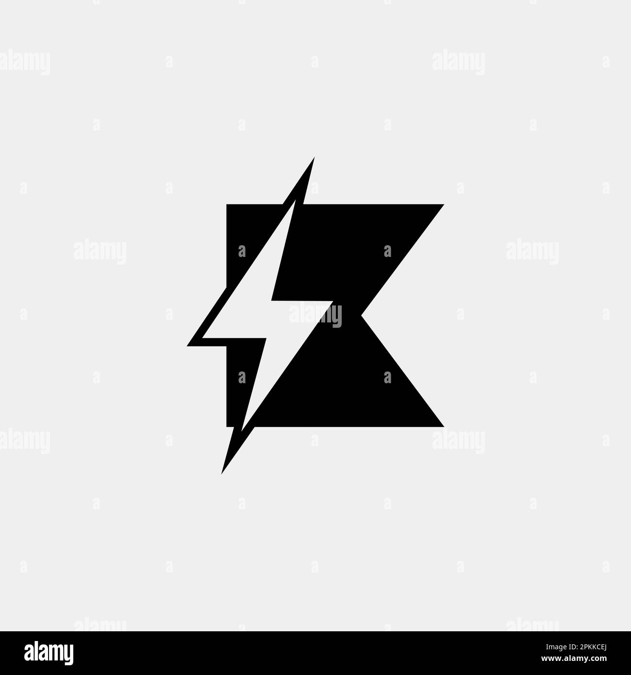 Logo mit K-Buchstaben und Lightning Thunder Bolt Vector Design. Abbildung des K-Logos für elektrische Schrauben. Stock Vektor