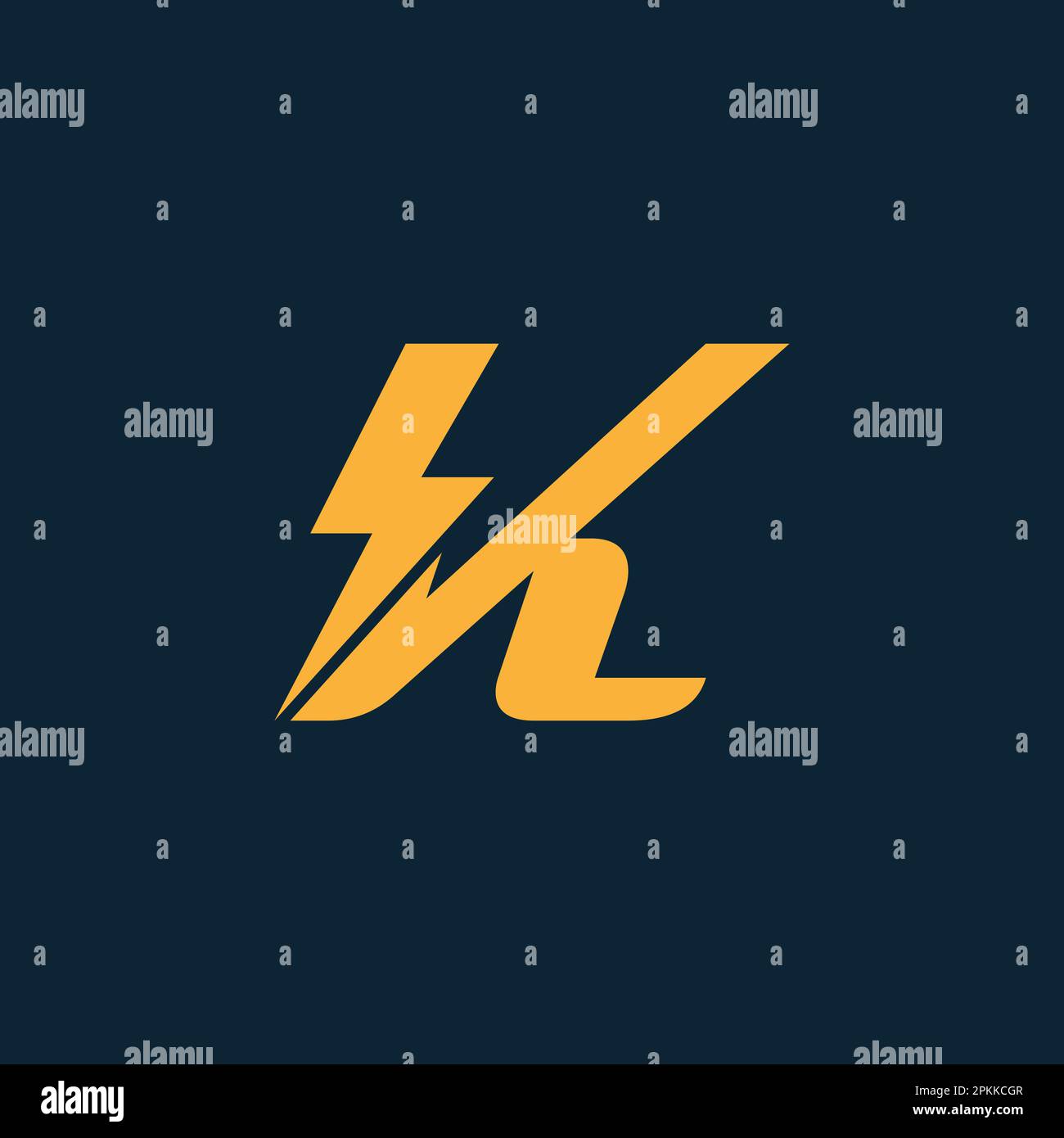 Logo mit K-Buchstaben und Lightning Thunder Bolt Vector Design. Abbildung des K-Logos für elektrische Schrauben. Stock Vektor