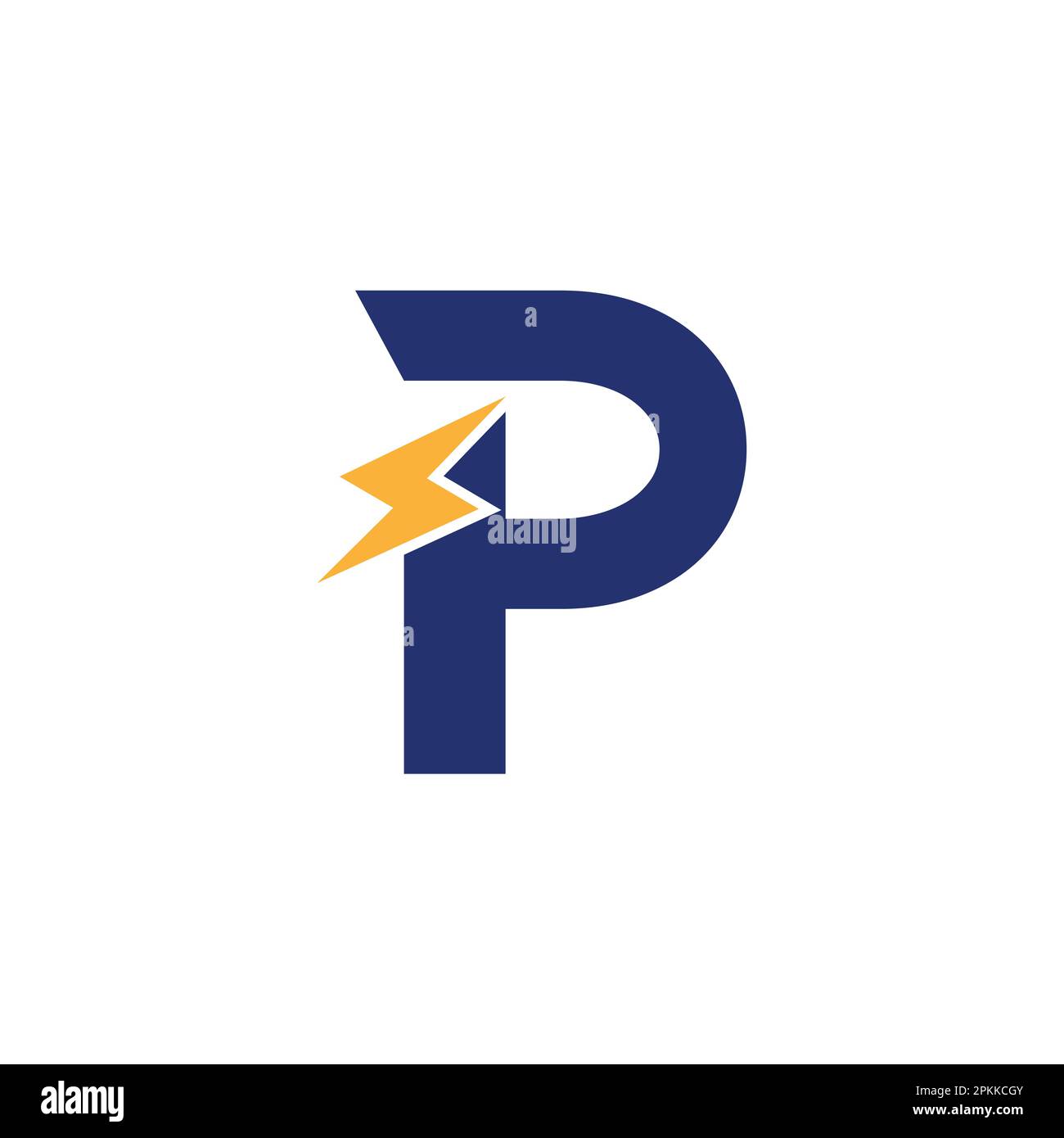 Logo mit dem Buchstaben „P“ und „Lightning Thunder Bolt Vector“-Design. Abbildung des Logos mit dem Buchstaben P für elektrische Schrauben. Stock Vektor