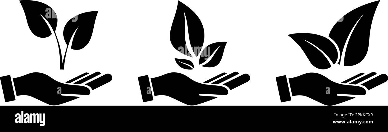 Flache Symbole einer Pflanze in Ihrer Hand als Konzept des Umweltschutzprinzips Stock Vektor