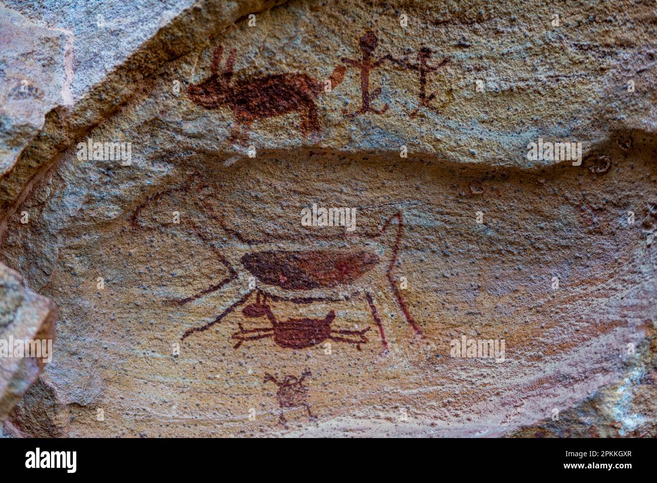 Felskunstmalerei in Pedra Furada, Serra da Capivara National Park, UNESCO-Weltkulturerbe, Piaui, Brasilien, Südamerika Stockfoto