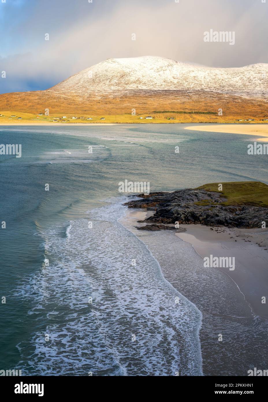 Blick über Bostadh Beach und Luskentire Beach, Isle of Harris, Äußere Hebriden, Schottland, Großbritannien, Europa Stockfoto