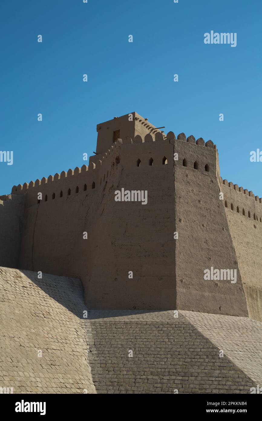 Festungsmauer, Ichon Qala (Itchan Kala), UNESCO-Weltkulturerbe, Khiva, Usbekistan, Zentralasien, Asien Stockfoto
