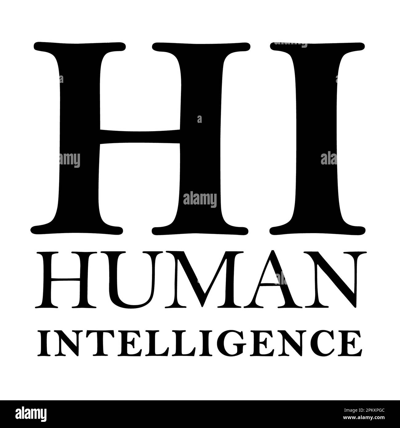 Ironisches Konzept von künstlichem Intelligen versus menschlicher Intelligenz typographisches Konzept Logo-Design Stockfoto