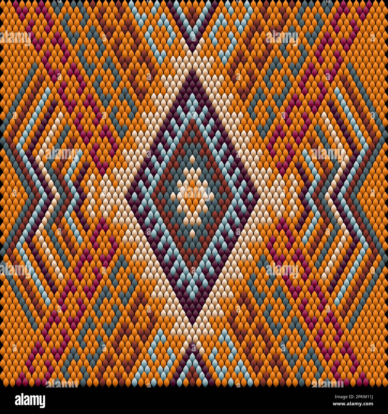 Ornament, Mosaik, ethnisch, Volksmuster. Er ist in hellen, saftigen, perfekt passenden Farben hergestellt. Stock Vektor