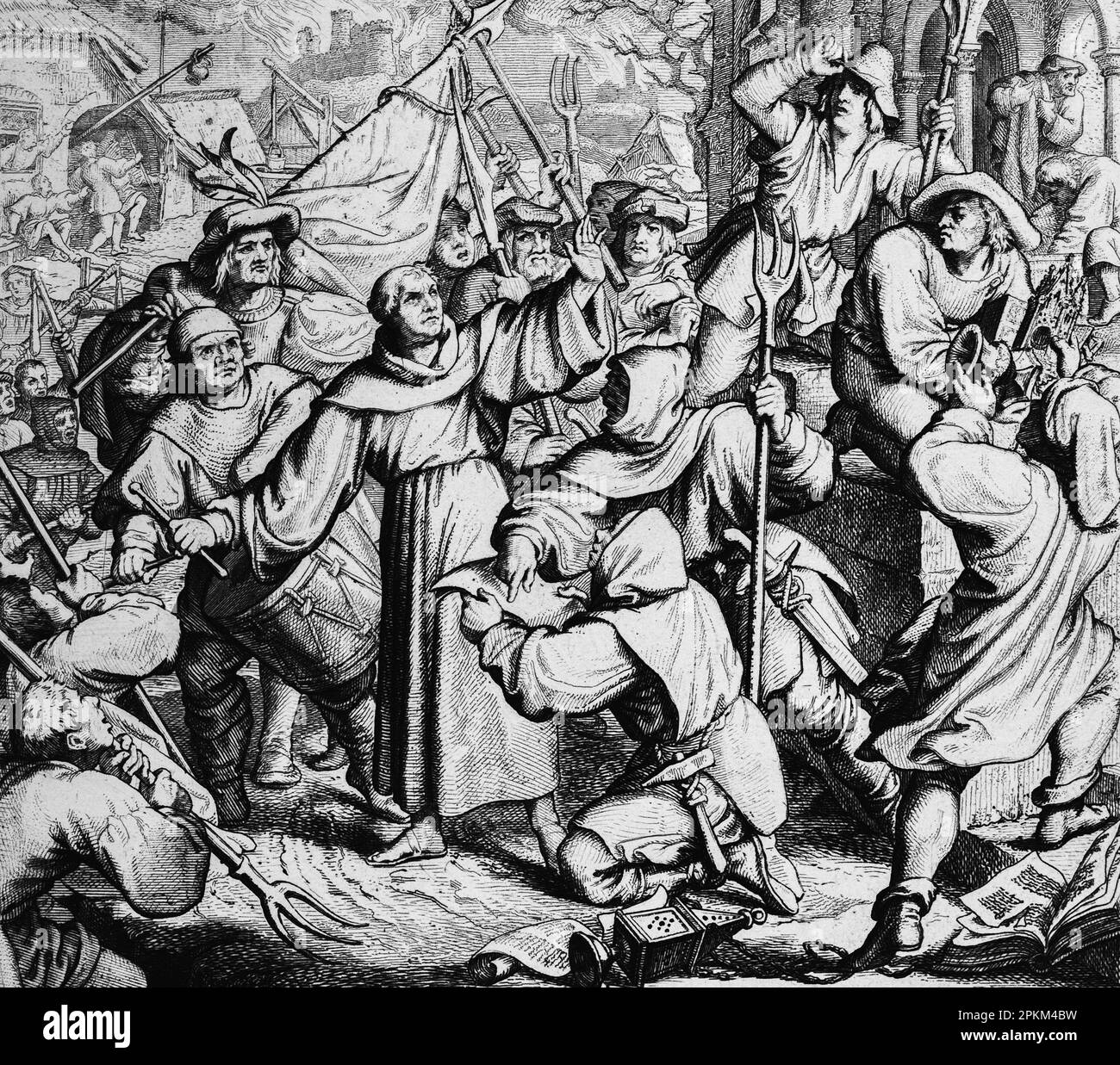 Politische Revolution, in Seeburg Luther klagt gegen den Bauernkrieg 1525, historische Illustration 1851 Stockfoto