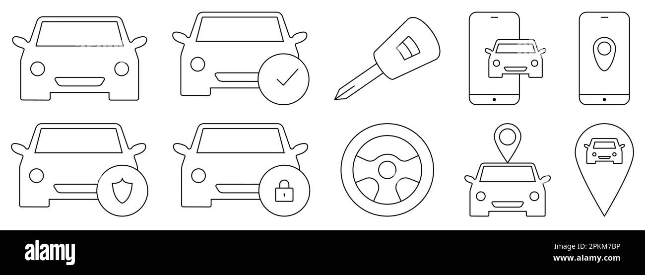 Symbole für Autovermietung und Teilen von Fahrzeugen. Design kann für Web- und mobile Apps verwendet werden. Vektordarstellung Stock Vektor