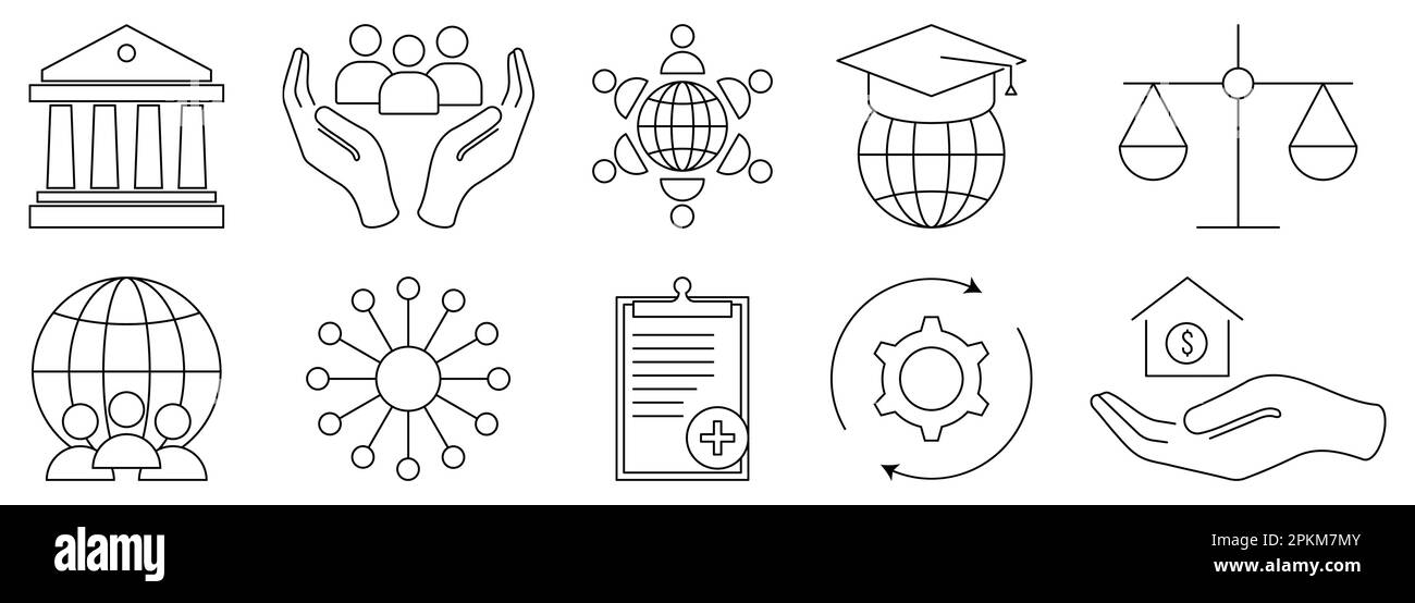 Symbole der Sozialpolitik. Design kann für Web- und mobile Apps verwendet werden. Vektordarstellung Stock Vektor