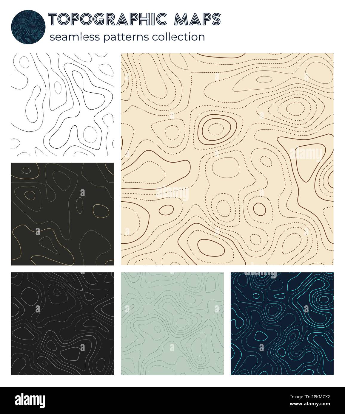 Topografische Karten. Authentische isolierte Muster, nahtloses Design. Schöner Fliesenhintergrund. Vektordarstellung. Stock Vektor