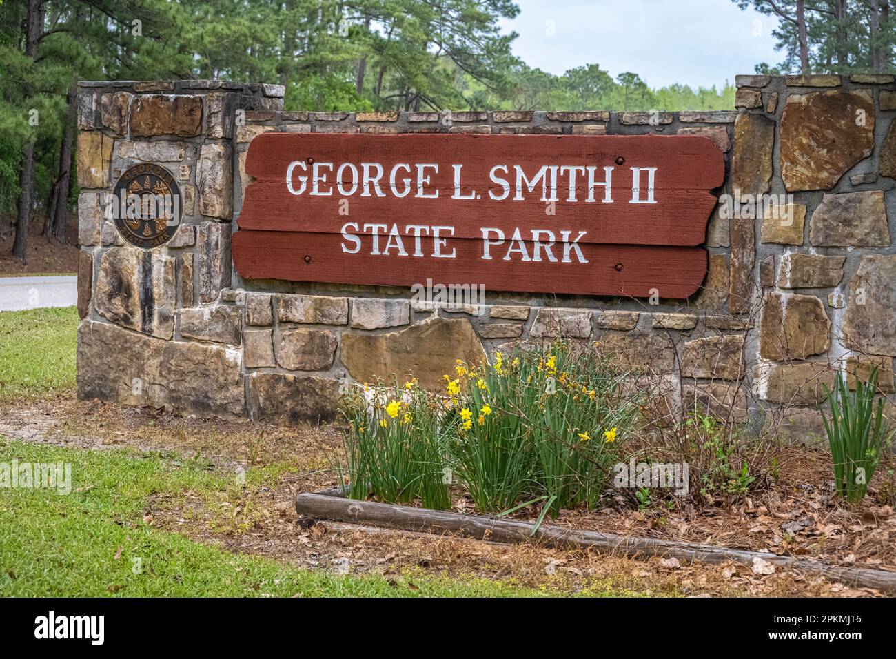 Eintritt zum Georgia L. Smith II State Park in Twin City, Georgia. (USA) Stockfoto