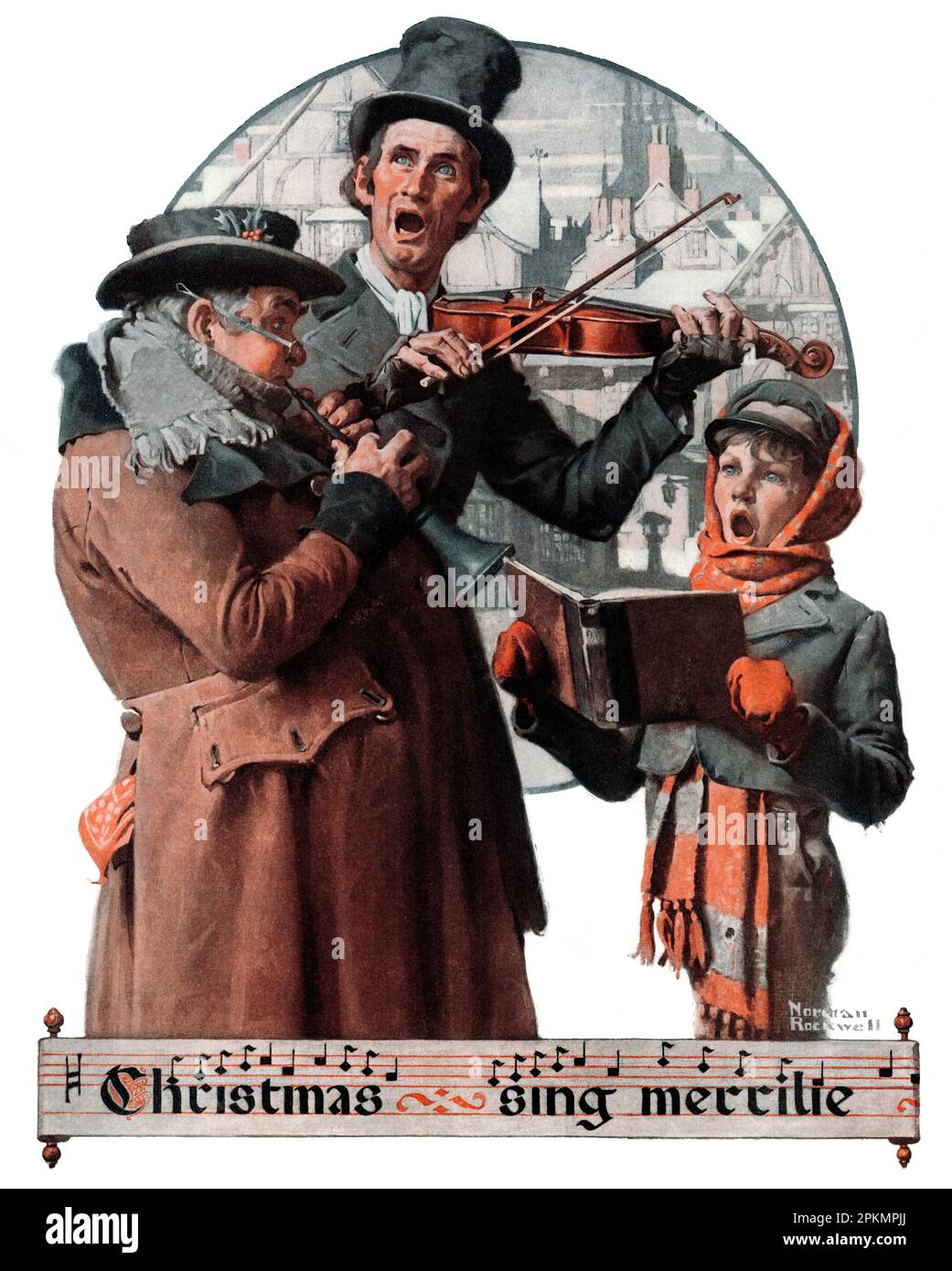 Weihnachten Caroling von Norman Rockwell Stockfoto